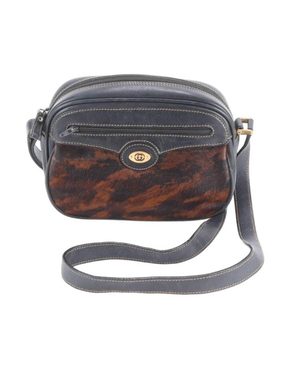 Gucci Vintage Leather Shoulder Bag Crossbody Black Brown
